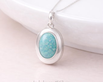 Personalised Sterling Silver Amazonite Gemstone Photo Locket Necklace