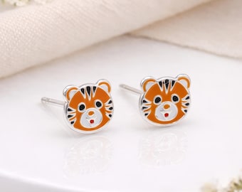 Sterling Silver Tiger Stud Earrings – 8mm x 6mm
