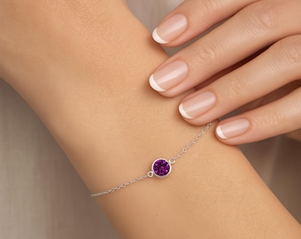 Sterling Silver February Amethyst Birthstone Bracelet