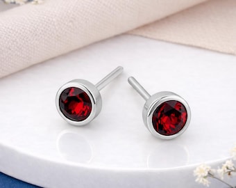 Sterling Silver January Garnet Birthstone Stud Earrings – 7mm