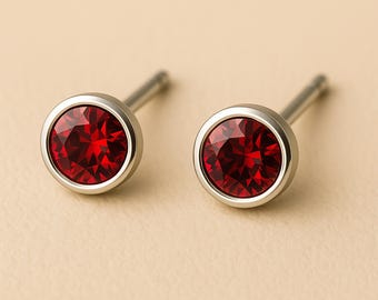 Sterling Silver July Ruby Birthstone Stud Earrings