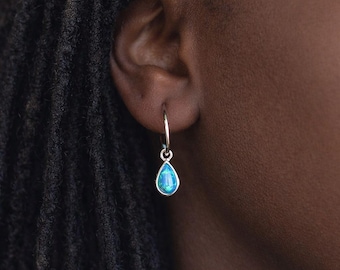 Sterling Silver Blue Opal Half Hoop Stud Earrings – 20mm
