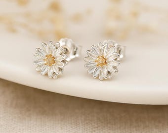 Sterling Silver September Aster Birth Flower Stud Earrings