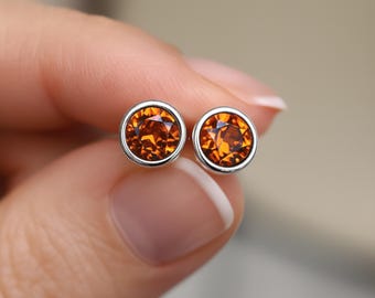 Sterling Silver November Citrine Birthstone Stud Earrings