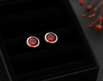 Sterling Silver July Ruby Birthstone Stud Earrings