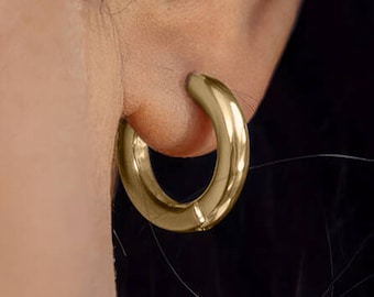 Gold Plated Sterling Silver Chunky Hoop Earrings