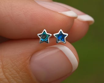 Sterling Silver Blue Paua Shell Star Stud Earrings