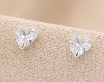 5mm Sterling Silver Sparkling Cubic Zirconia Heart Stud Earrings