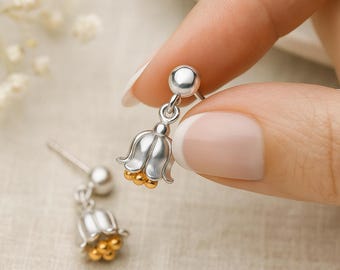 Sterling Silver Lily Of The Valley Stud Earrings: May Birth Flower – 13mm X 7mm