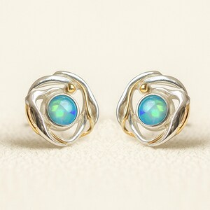 Clous d'oreilles en argent sterling fondu avec opale bleue