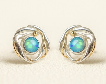 Molten Sterling Silver Blue Opal Stud Earrings