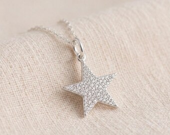 Personalised Star Pendant Necklace in Sterling Silver with Cubic Zirconia