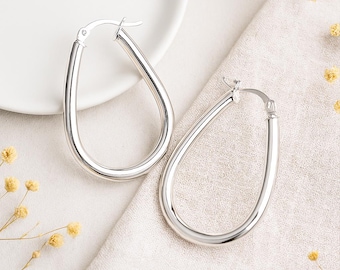 Large Sterling Silver Oval Hoop Earrings