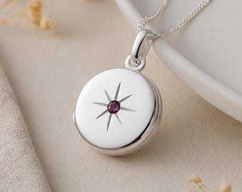 Personalised Sterling Silver February Birthstone Locket – Amethyst