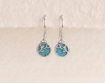 Turquoise Flower Drop Earrings in Sterling Silver
