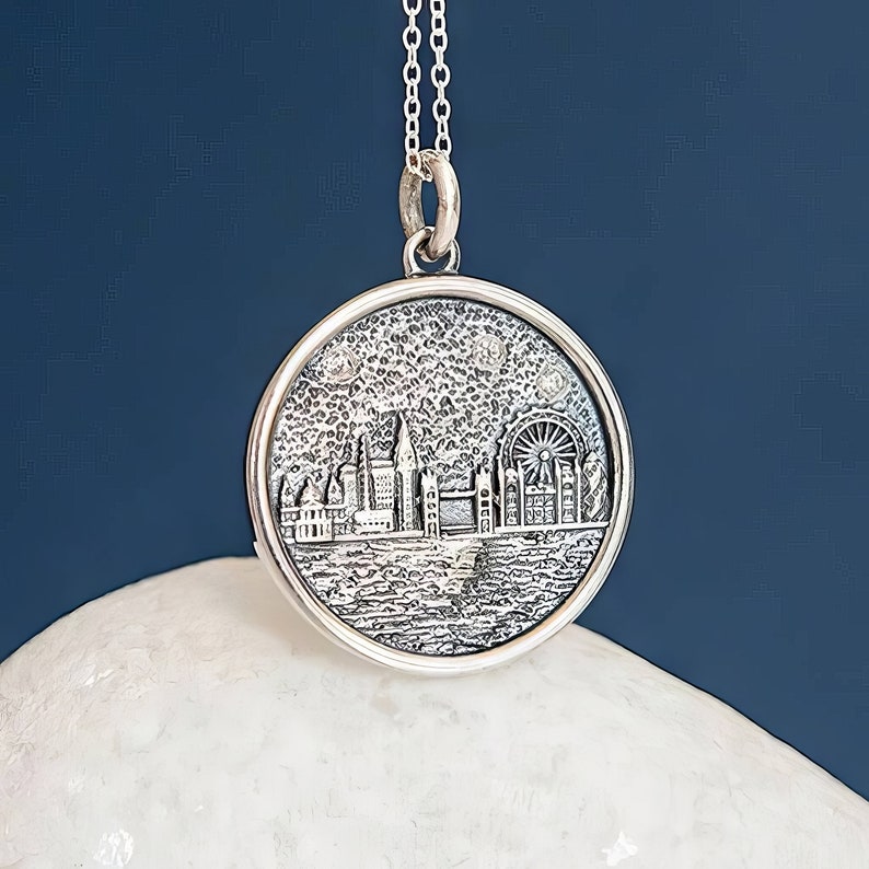 Oxidised Sterling Silver London Skyline Necklace image 1