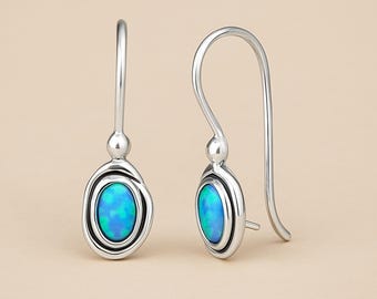 Molten Sterling Silver Blue Opal Flower Drop Earrings