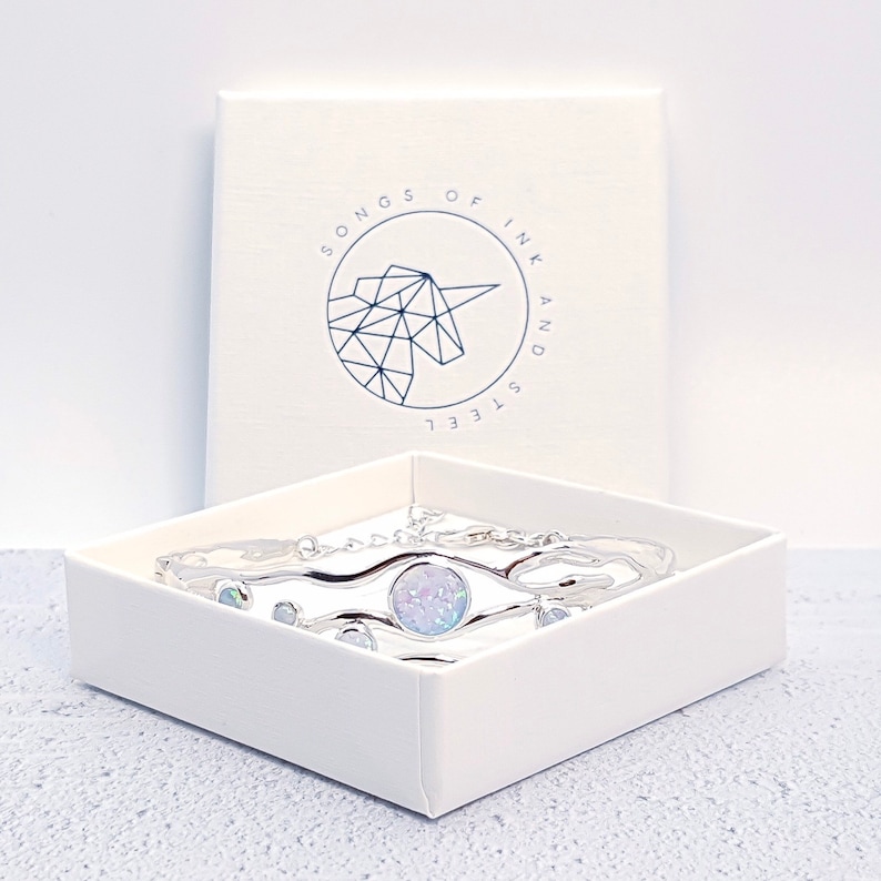 Organic Gemstone Ring * Personalized With Up To 40 Characters Sterling Silver White Freshwater Pearl and Iolite Ring for Women