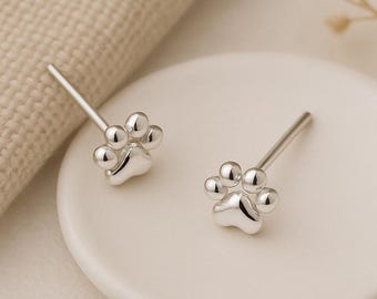 Paw Print Stud Earrings • Sterling Silver Pet Lover Jewellery • Tiny Dog Cat Paw Studs • Gift for Animal Lovers •