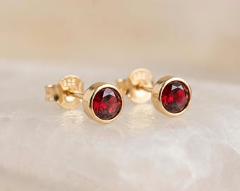 July Ruby Birthstone Stud Earrings in Gold Plated Sterling Silver