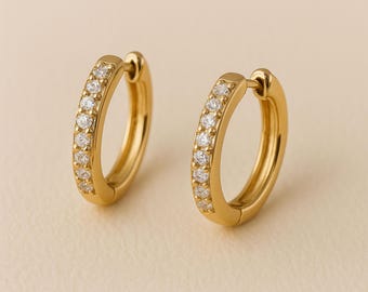 Solid 9ct Gold Diamond Huggie Hoop Earrings