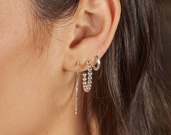 Medium Sterling Silver Beaded Hoop Earrings