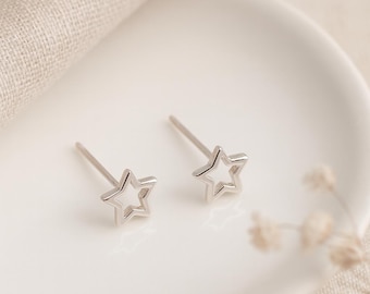 Sterling Silver Cut-Out Star Stud Earrings – 5mm • Celestial Jewellery • Minimal Star Studs • Gift for Her • Tiny Everyday Earrings •
