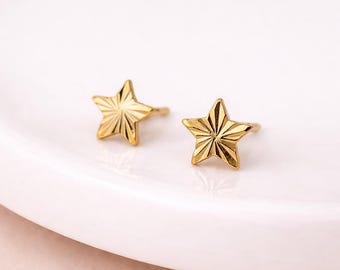 Gold Plated Sterling Silver Sunburst Star Stud Earrings – 7mm