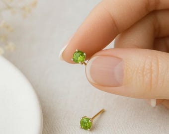 9ct Gold Peridot Stud Earrings: August Birthstone, 4mm