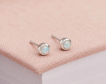 4mm Sterling Silver Opal Stud Earrings