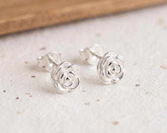 Personalised Rose Flower Stud Earrings In Sterling Silver
