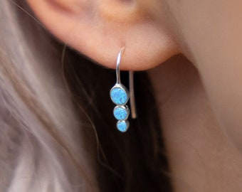 Sterling Silver Blue Opal Trio Drop Earrings