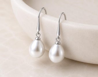 Sterling Silver White Freshwater Pearl Drop Earrings