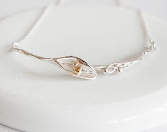 Calla Lily Collar Necklace in Sterling Silver, Lily Necklace, Nature Inspired, Bridal Jewellery, Silver Lily Flower