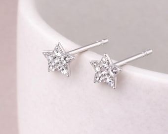 Sterling Silver Sparkling Star Stud Earrings – 5mm