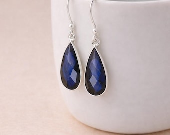 Sterling Silver Labradorite Drop Earrings – 15mm X 10mm