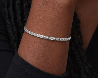 Silver Plated Twisted Braid Cuff Bangle Bracelet