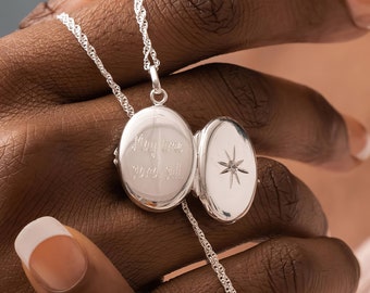 Personalised Large Oval Sterling Silver Star Locket