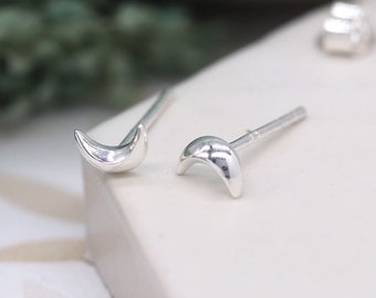 Crescent Moon Stud Earrings In Sterling Silver