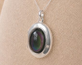 Personalised Sterling Silver Rainbow Obsidian Gemstone Photo Locket Necklace