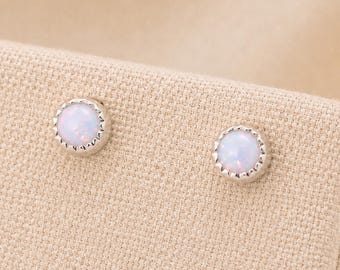 4mm Star Cut Sterling Silver White Opal Stud Earrings