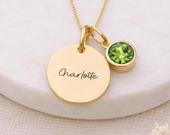 Personalised Gold Plated Sterling Silver August Birthstone Peridot Pendant Necklace