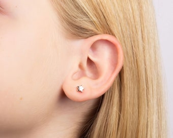 Mini Sterling Silver Diamond Star Stud Earrings