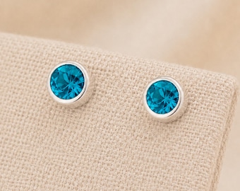 7mm Sterling Silver December Topaz Birthstone Stud Earrings