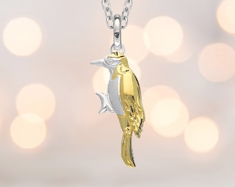 Two Tone 18ct Gold Plated Sterling Silver Woodpecker Necklace