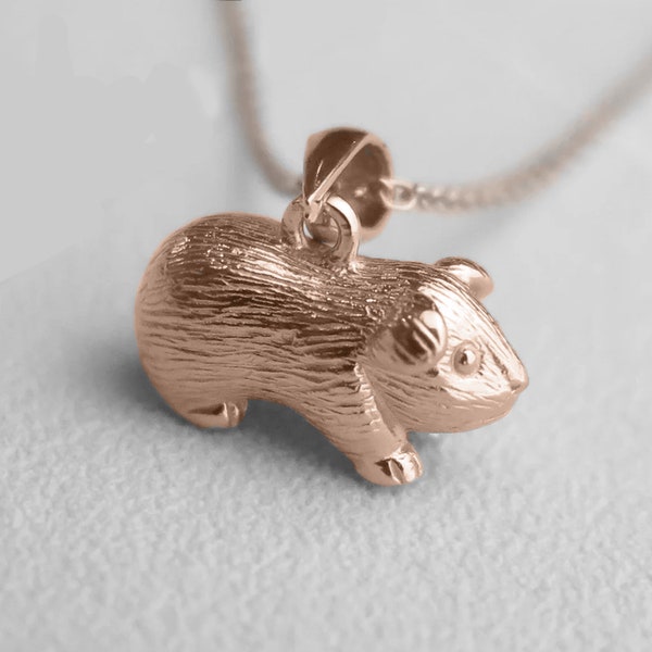 Baby Guinea Pig Necklace in 18ct Rose Gold Plated Sterling Silver, Cute Fun and Quirky Animal Jewellery, Gold Guinea Pig, Nature Inspired,