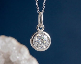 Tiny Personalised April Birthstone Pendant Necklace In Sterling Silver