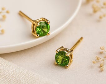 Solid 9ct Gold August Peridot Birthstone Stud Earrings