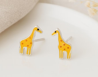 Giraffe Stud Earrings • Sterling Silver Animal Earrings • Cute Safari Gift for Kids or Her • Fun Everyday Earrings • Jungle Jewellery •