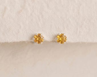 Tiny Citrine Stud Earrings in Sterling Silver